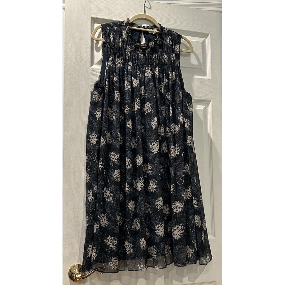 Joie Navy Print Dress With Sheer Overlay Size XXL